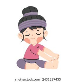 Kid girl meditating practicing yoga vector concept
