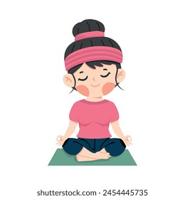 Kid Girl meditating practicing yoga cartoon