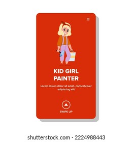 vector de pintor de niñas. pintura artística, persona infantil, pincel lindo, pequeña imagen escolar, dibujo divertido, pintora de niños de niñas de niños web dibujo de dibujos animados planos