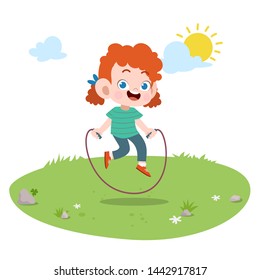 kid girl play rope vector illustration