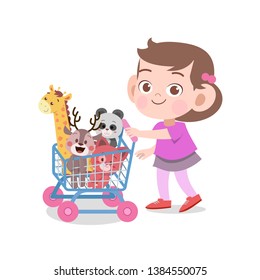 kid girl play toys vector illustration isolated