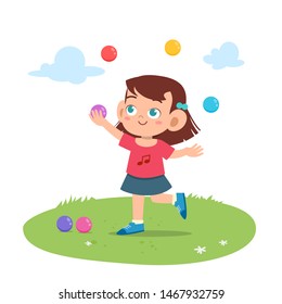 kid girl playing juggling ball vector isolated