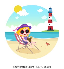 kid girl playing on the beach vector illustration