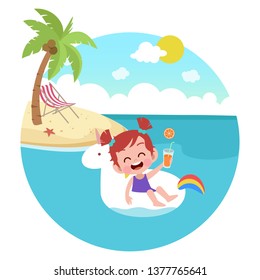 kid girl playing on the beach vector illustration