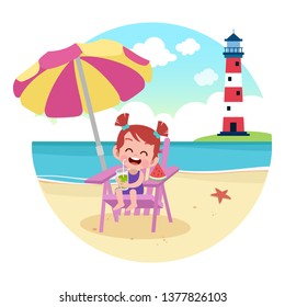 kid girl playing on the beach vector illustration