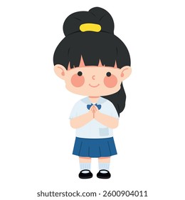 Kid girl raising  hand in a greeting cartoon