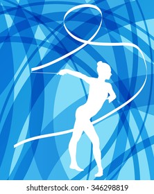 Kid girl with ribbon rhythmic gymnastics vector background concept