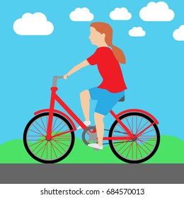 Kid girl ride bike vector.