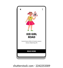 kid girl road vector. child happy, childhood summer, car lifestyle, young little, street kid girl road web flat cartoon illustration