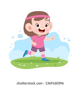 Kid Girl Run Vector Illustration