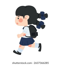Kid girl Running with Backpack student