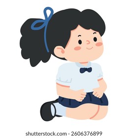 Kid girl sitting on the ground cartoon