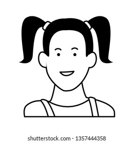 Kid girl smiling face in black and white
