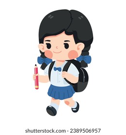Kid Girl student with backpack cartoon