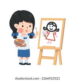  kid girl Student draw on canvas
