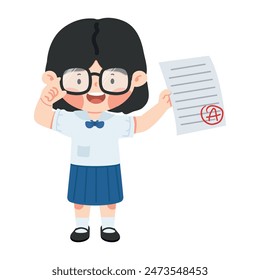 Kid girl student happy because get good grade from exam