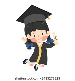 Kid girl student jump and feel happy because graduate