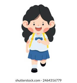 Kid Girl student running back to school