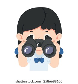 Kid girl student see using binocular