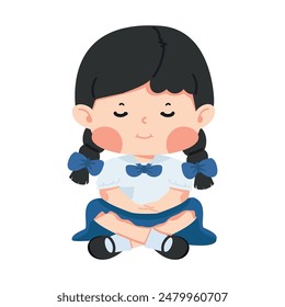 Kid girl student is sitting in meditation