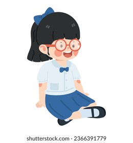 Kid girl student sitting on the floor