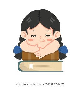 Kid girl students sleep pile stack book