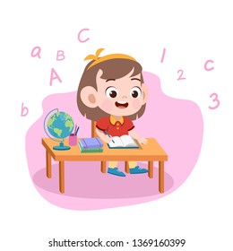 kid girl study vector illustration