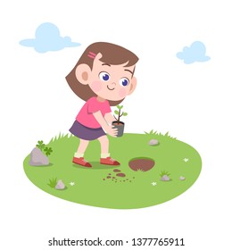 kid girl sweeping broom vector illustration