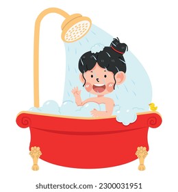 Kid girl take a bath in bathtub