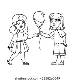 kid girl take give vector. care gift, charity help, donate family, father mother, support woman kid girl take give character. people black line illustration