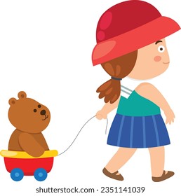 Kid girl with teddy bear vector