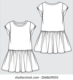 KID GIRL AND TEEN GIRL DRESS FLAT SKETCH