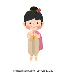Kid girl in Thai traditional dress greeting