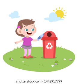 Kid Girl Throwing Rubbish Illustration