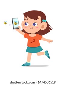 kid girl using smartphone vector