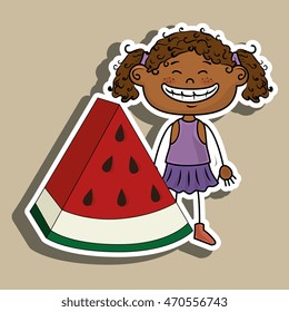 kid girl watermelon fruit vector illustration graphic