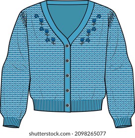 KID GIRL WEAR CARDIGAN SWEATER WITH FLORAL EMBROIDERY VECTOR ILLUSTRATION