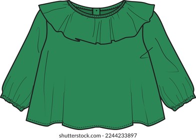 KID GIRL WEAR RUFFLE NECK BLOUSE TOP VECTOR