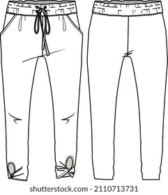 KID GIRLS BOTTOM WEAR BALLET JOGGERS VECTOR FLAT SKETCH FRONT AND BACK