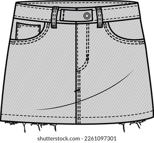 KID GIRLS BOTTOM WEAR DENIM SKIRT VECTOR