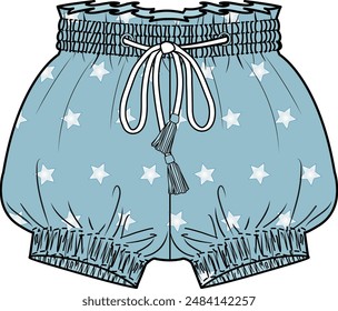 KID GIRLS BOTTOM WEAR SHORT WITH STARS PRINT ILLUSTRATION VECTOR