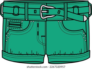 KID GIRLS BOTTOM WEAR SHORTS WITH BELT VECTOR ILLUSTRATION