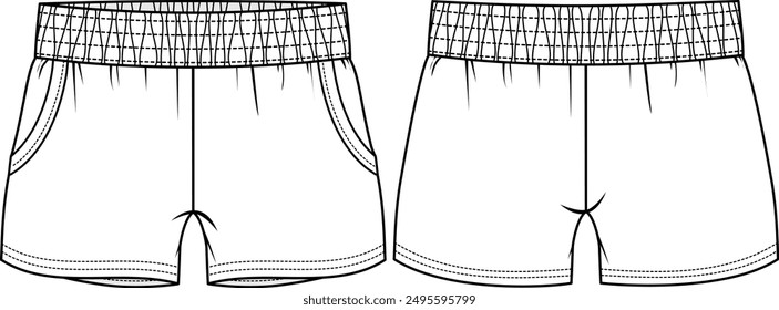 KID GIRLS BOTTOM WEAR SHORTS WITH POCKETS FRONT AND BACK FLAT SKETCH VECTOR ILLUSTRATION