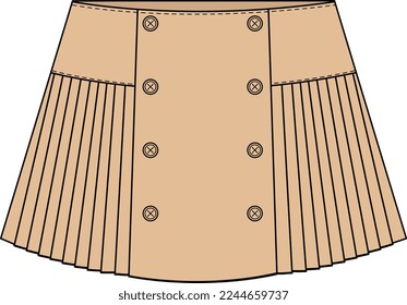 KID GIRLS BOTTOM WEAR SKATER MINI SKIRT WITH BUTTON VECTOR ILLUSTRATION