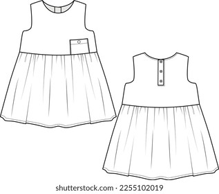 KID GIRLS NEW BORN WEAR  DRESS FASHION FLAT DESIGN VECTOR