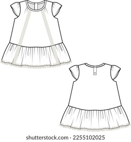 KID GIRLS NEW BORN WEAR  DRESS FASHION FLAT DESIGN VECTOR