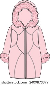 KID GIRLS OUTERWEAR FUR FLEECE HOODED COAT JACKET VECTOR ILLUSTRATION