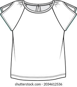 KID GIRLS AND TEEN GIRLS FRILLED WOVEN TOP FLAT SKETCHE EDITABLE VECTOR FILE