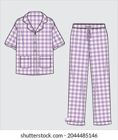 KID GIRLS AND TEEN GIRLS GINGHAM PATTERN TOP AND PAJAMA SET VECTOR