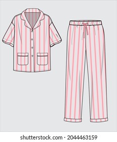 KID GIRLS AND TEEN GIRLS STRIPE PATTERN TOP AND PAJAMA SET VECTOR